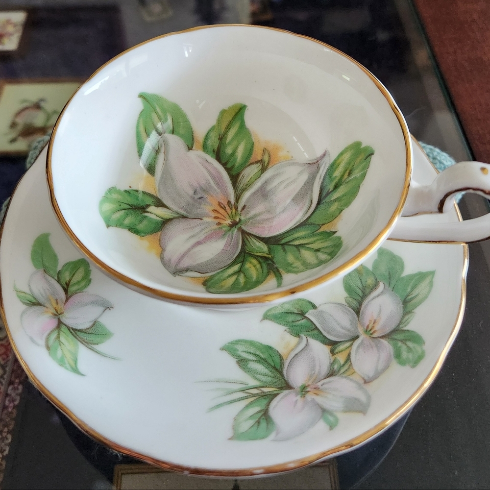 Rare Vintage White Trilluim Royal Stafford Bone China Cup &Saucer England